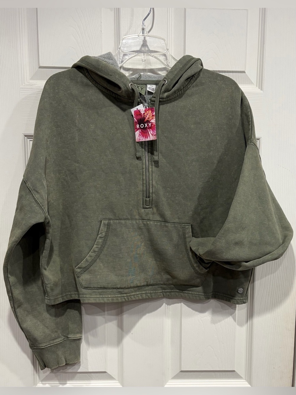 Roxy Women's Medium Drakes Cove Half-Zip Hoodie Green Sage NWT Cozy Cotton